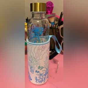 NWT, Icing Ocean-Themed Glass Water Bottle For Cold Drinks Only W/ Sleeve
